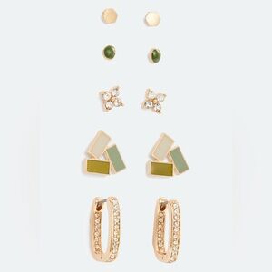 Kevia Earring Set with Gold and Green Accents